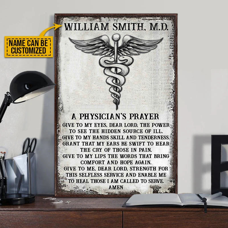 "A Physician's Prayer" Personalized Canvas / Poster - Custom Doctor Wall Art for Medical Office