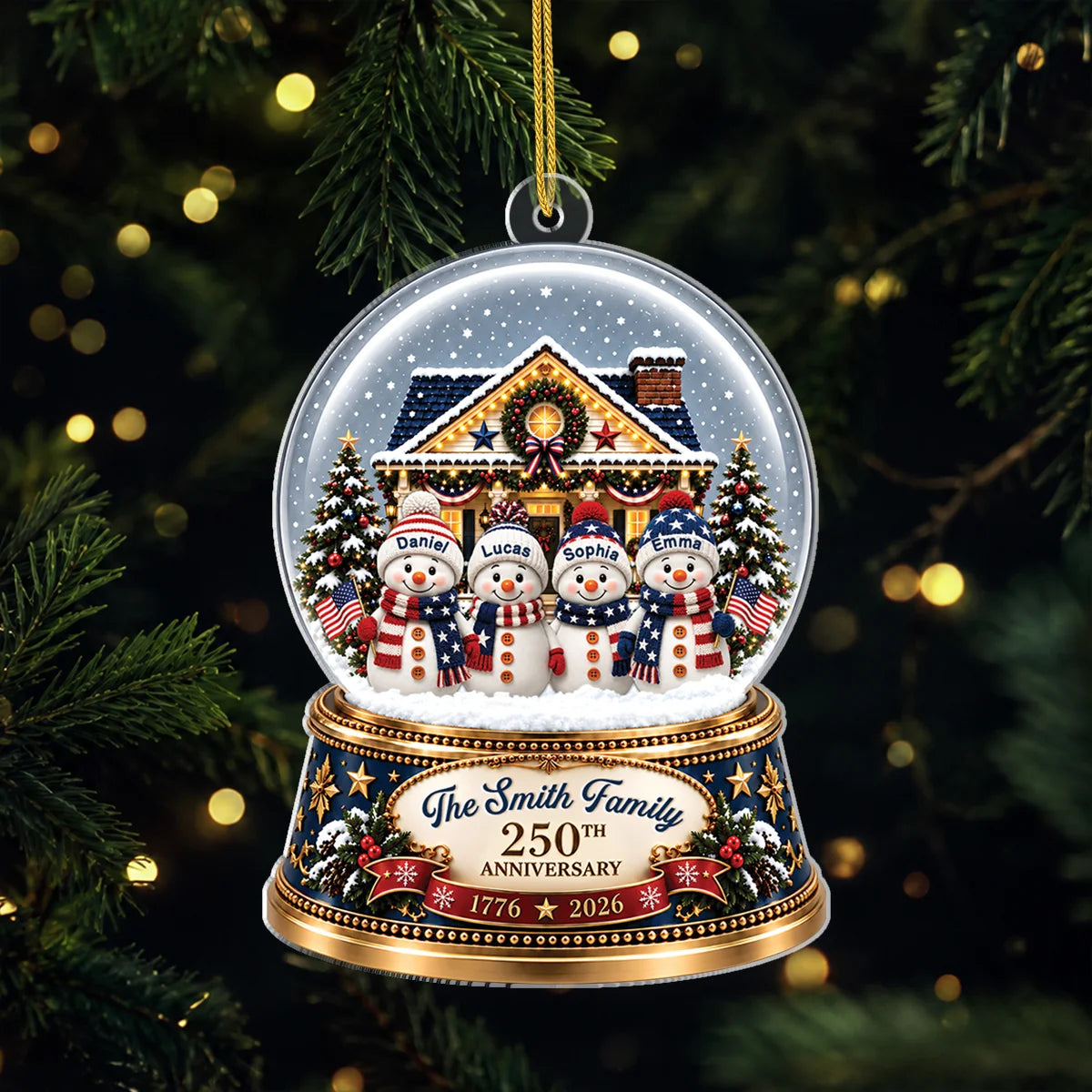 USA 250th Anniversary Ornament – Personalized Snowman Family Acrylic Decor for Christmas