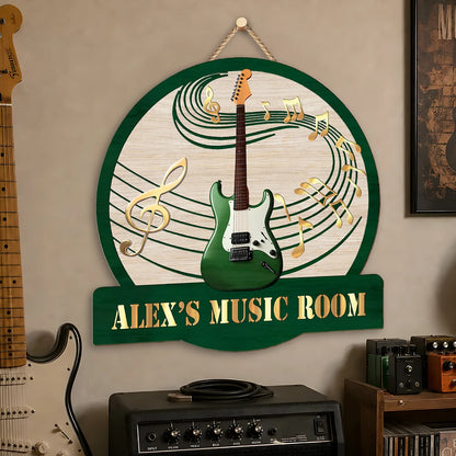 Custom Music Room Wooden Sign - Personalized Guitar Player Wall Decor for Musician
