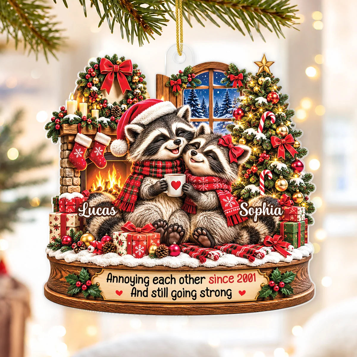 "Annoying Each Other Since" Personalized Couple Acrylic Ornament - Custom Raccoon Christmas Gift