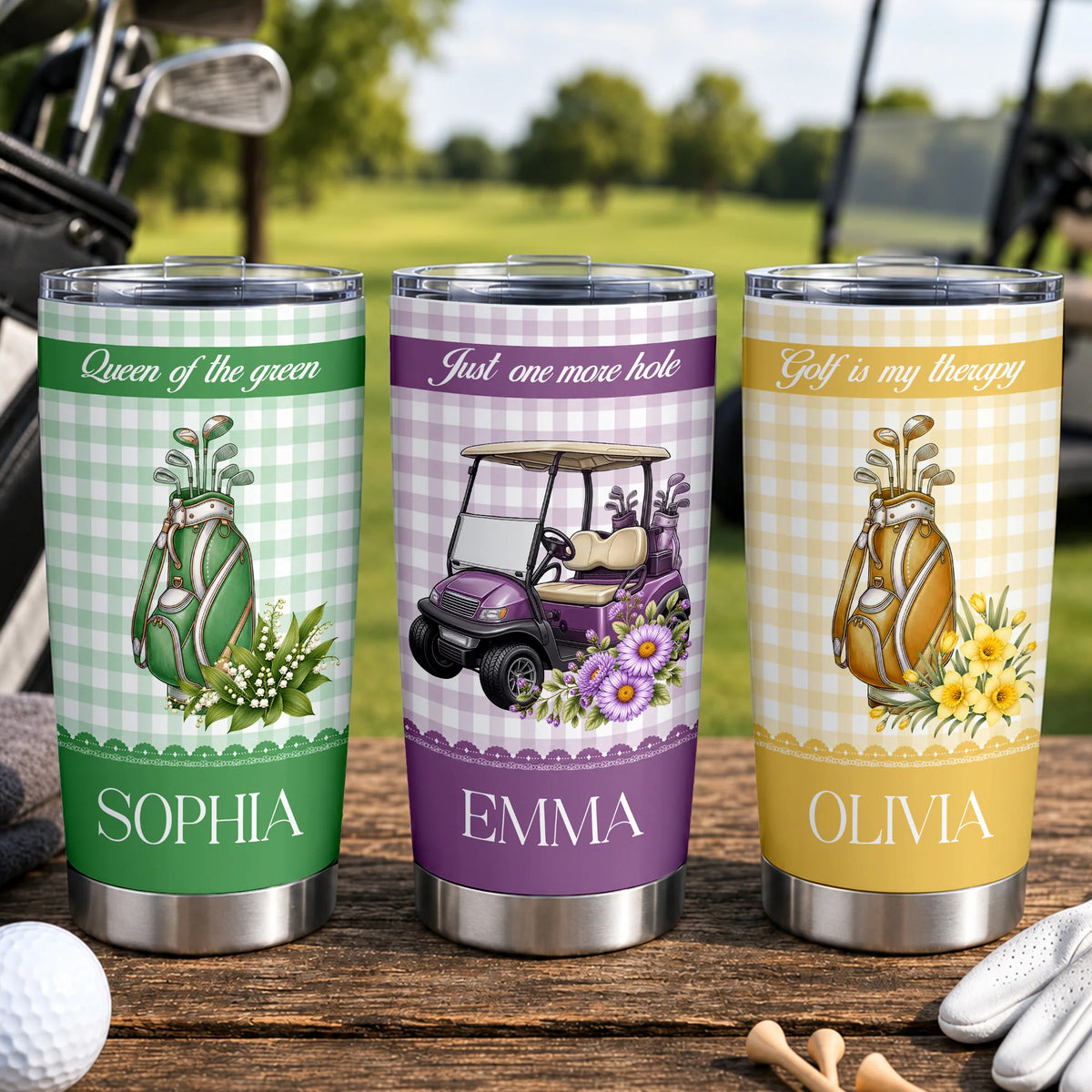 Queen of the Green - Personalized Golf Tumbler with Birth Month Flower for Women