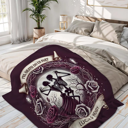 "Til Death Do Us Part" Personalized Gothic Couples Blanket - Custom Skeleton Couple Anniversary Gift for Husband & Wife