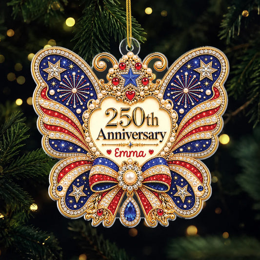 USA 250th Anniversary Butterfly Custom Acrylic Ornament - Personalized Christmas Keepsake Gift