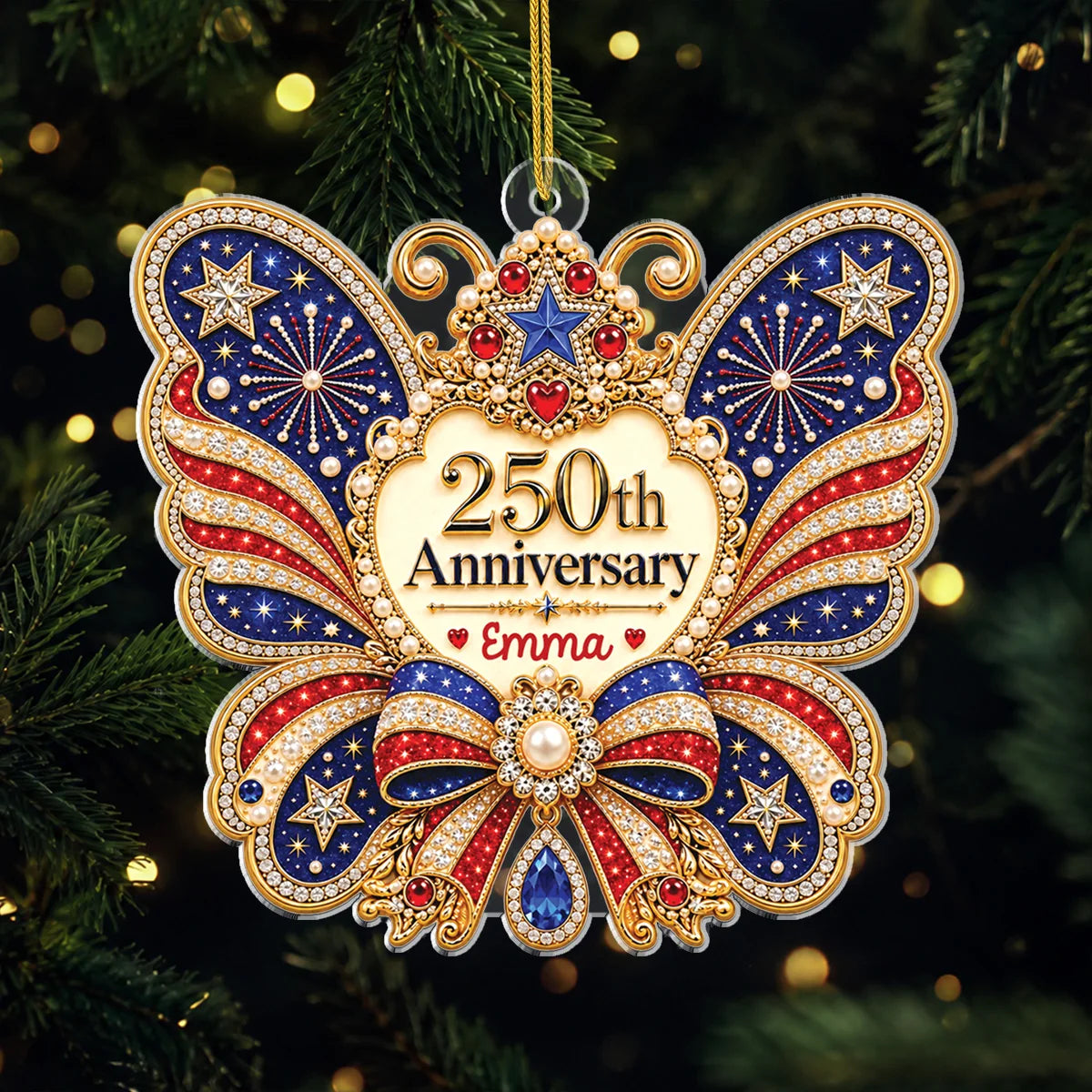 USA 250th Anniversary Butterfly Custom Acrylic Ornament - Personalized Christmas Keepsake Gift