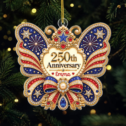 USA 250th Anniversary Butterfly Custom Acrylic Ornament - Personalized Christmas Keepsake Gift
