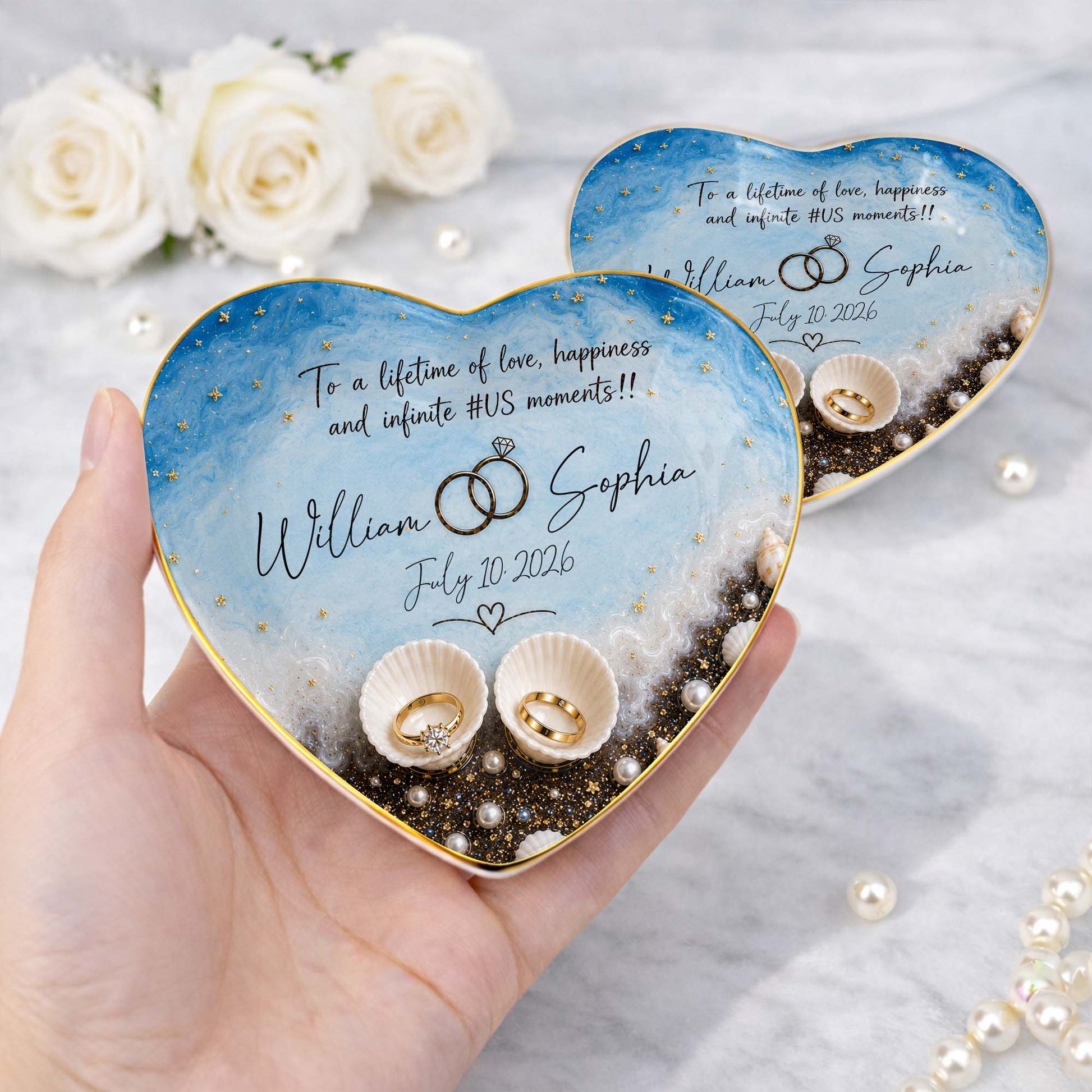 Personalized couples jewelry dish with heart ocean design and custom ring holder gift image 10