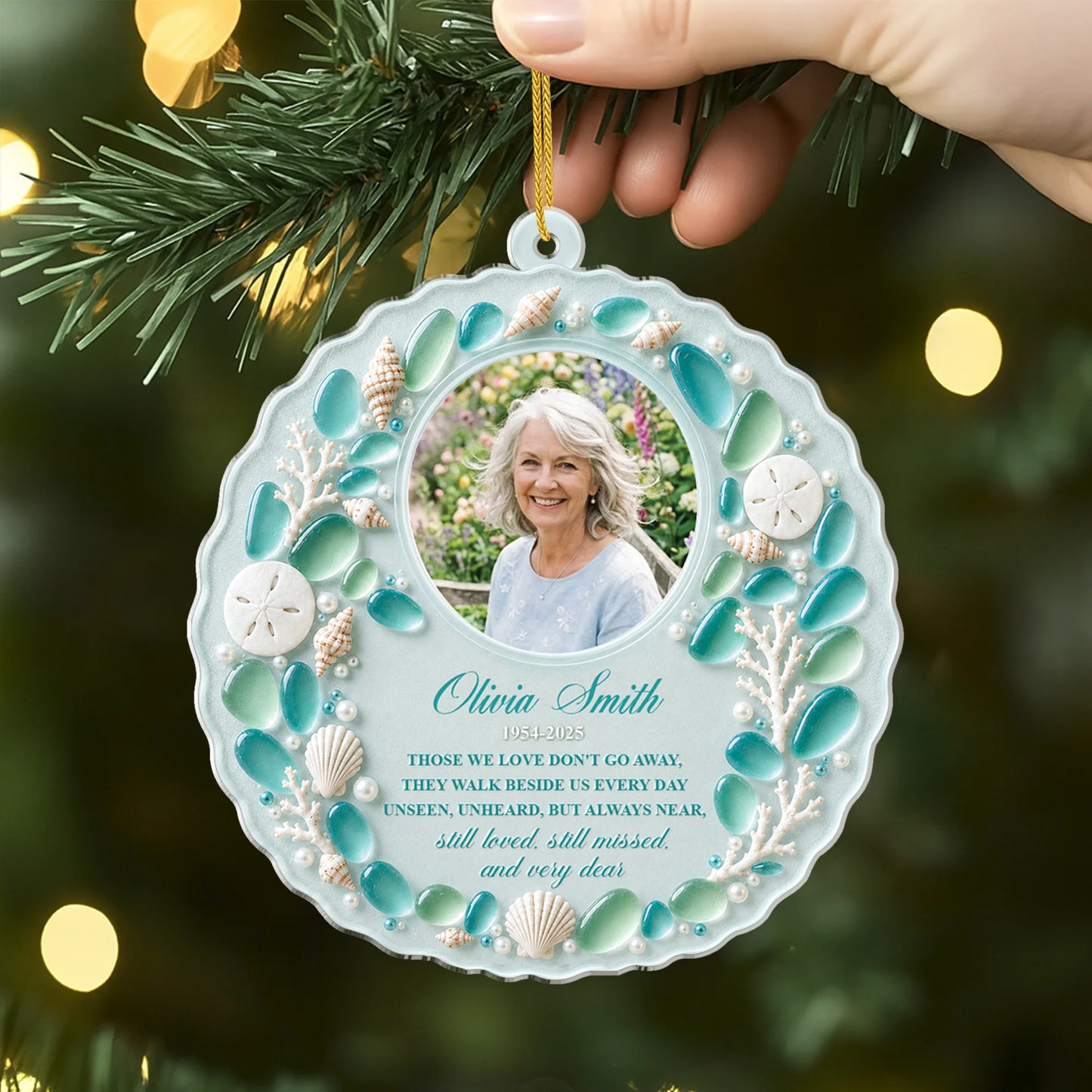 Those We Love Don't Go Away Sea Glass Acrylic Ornament - Personalized Memorial Photo Keepsake