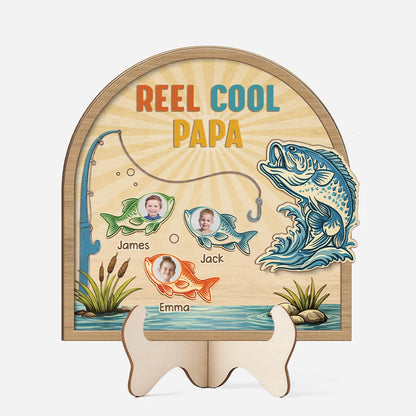 Reel Cool Dad Personalized Wooden Plaque - Custom Kids Photos Fishing Keepsake Gift