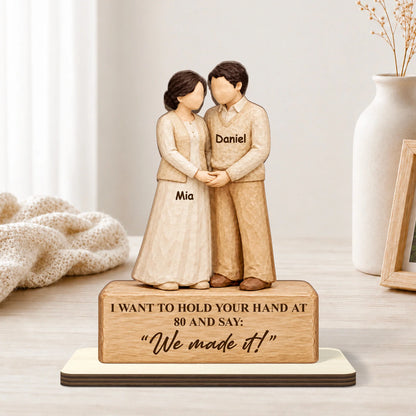 Hold Your Hand at 80 Personalized Wooden Plaque for Couples - Romantic Anniversary & Wedding Gift