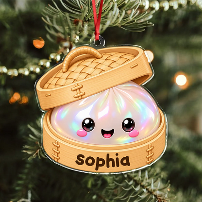 Personalized Dim Sum Steamer Christmas Ornament - Custom Name Acrylic Keepsake Gift for Foodies