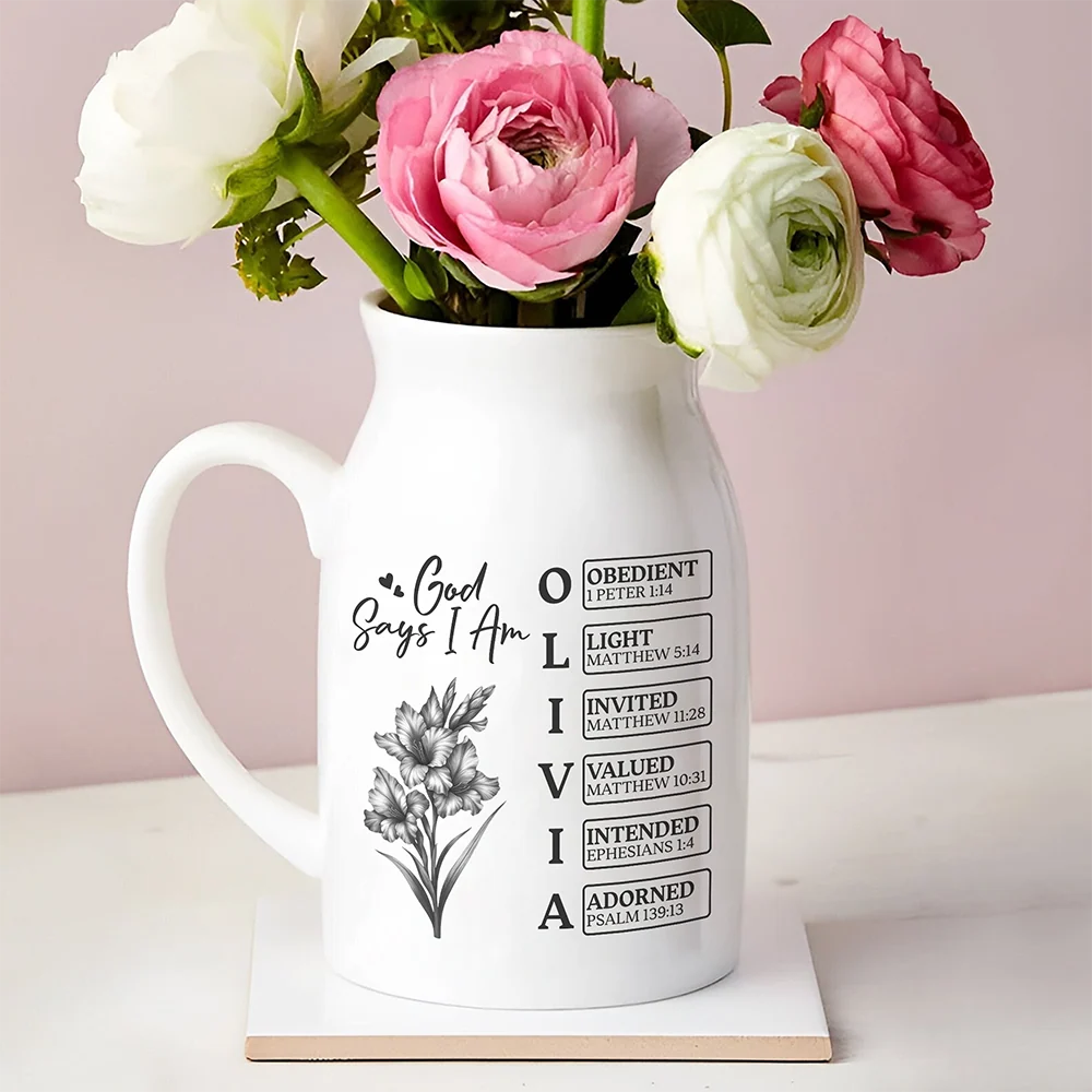"God Says I Am" Personalized Ceramic Vase - Custom Bible Verse Floral Gift