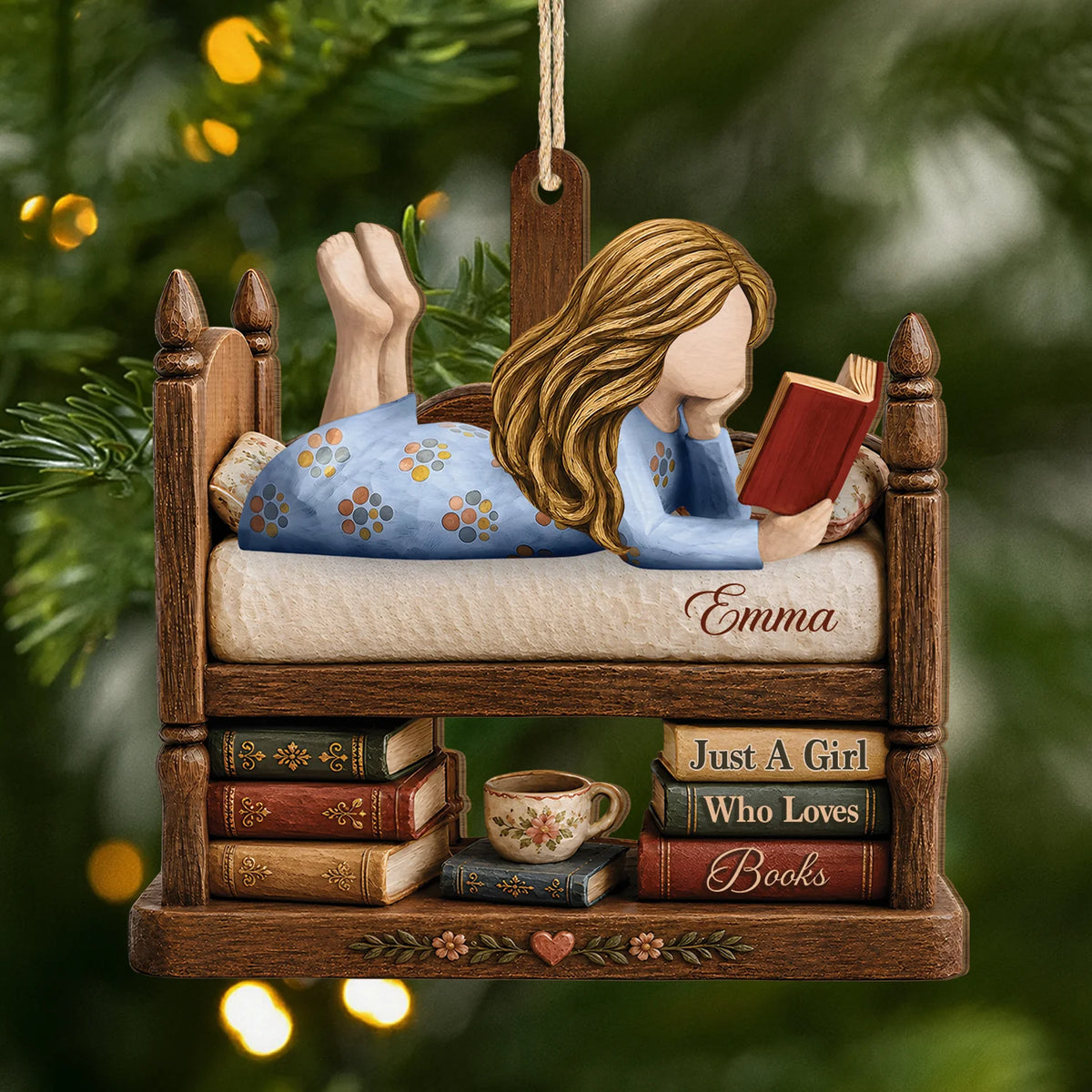 Just A Girl Who Loves Books Personalized Wooden Ornament - Custom Keepsake Gift for Readers