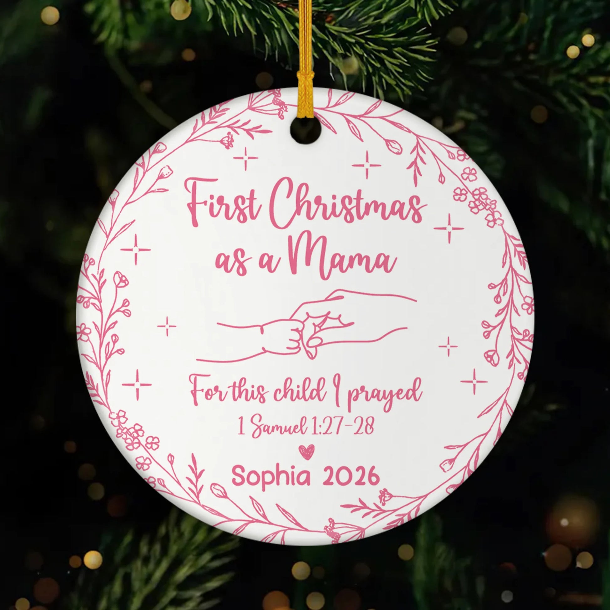 "For This Child I Prayed" Personalized Ceramic Ornament - First Christmas as Mama & Papa Keepsake Gift