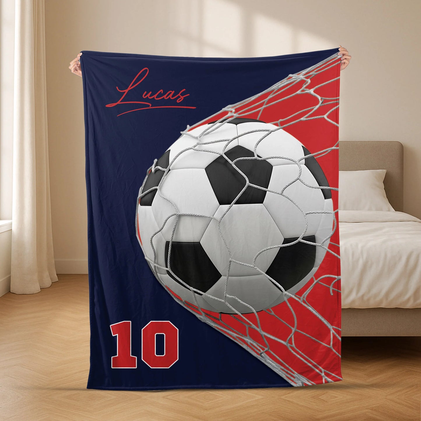 Personalized Soccer Blanket personalization view for Son/Grandson