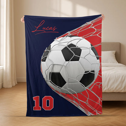 Personalized Soccer Blanket personalization view for Son/Grandson