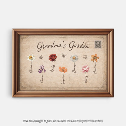 Grandma's Garden Personalized Canvas / Poster - Custom Birth Month Flower Wall Art Gift for Mom