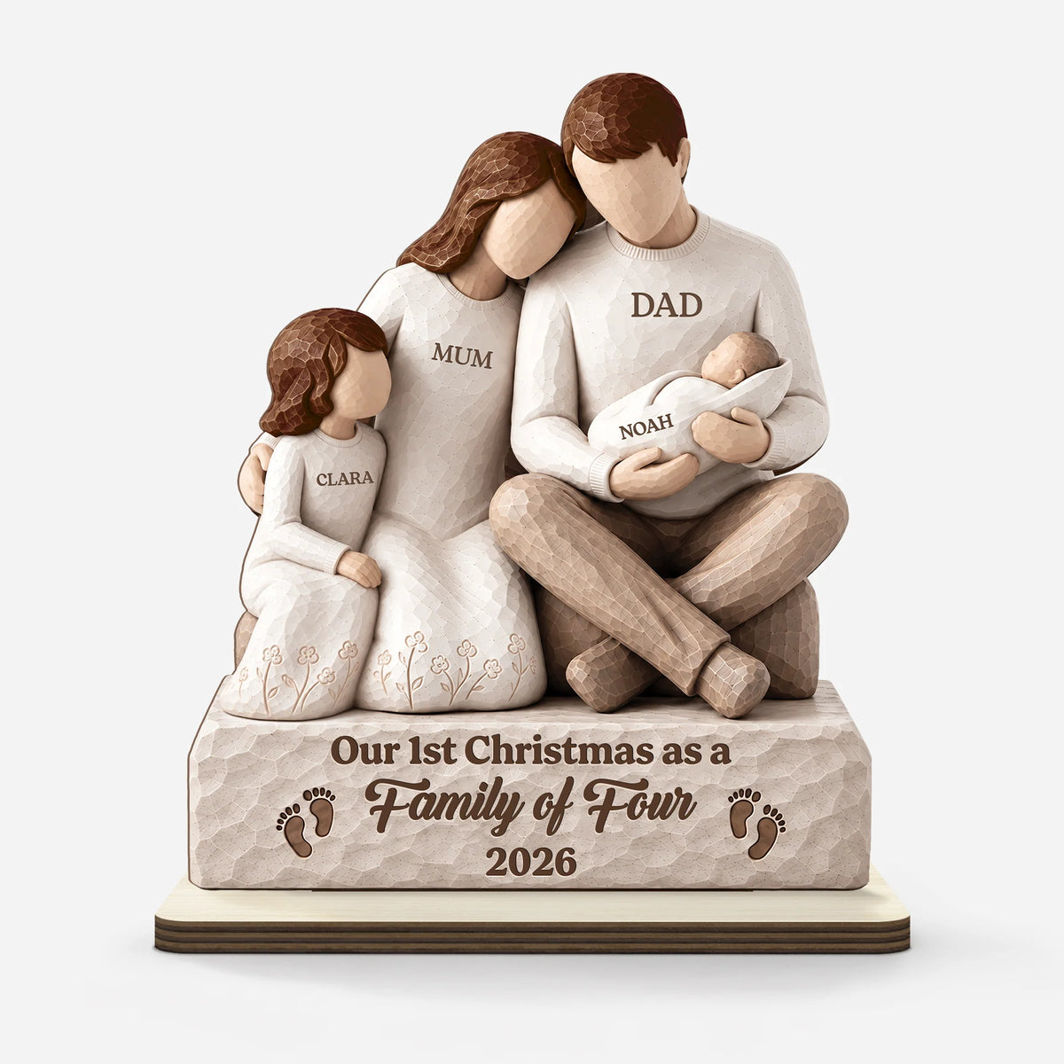 Our First Christmas as a Family of Four - Personalized Wooden Plaque for Holiday Gift