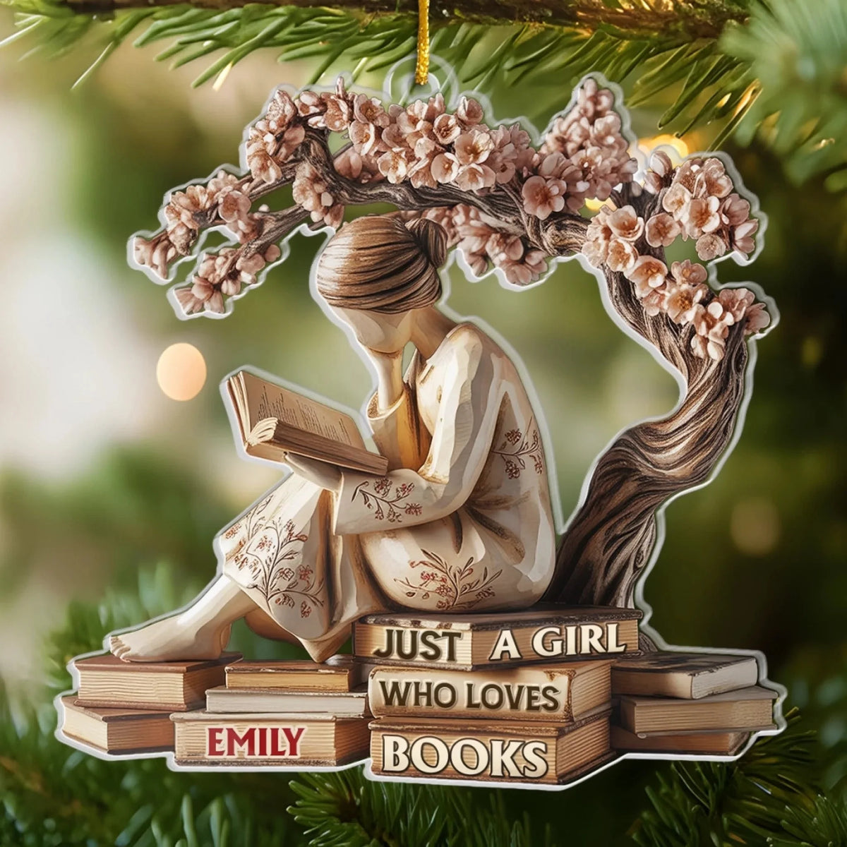 Just A Girl Who Loves Books Personalized Acrylic Ornament - Reader Christmas Keepsake for Book Lovers