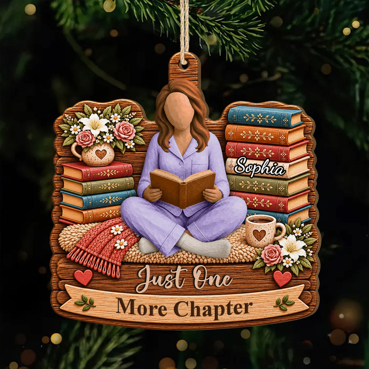 Just A Girl Who Loves Books Personalized Wooden Ornament - Reader Christmas Gift for Book Lovers
