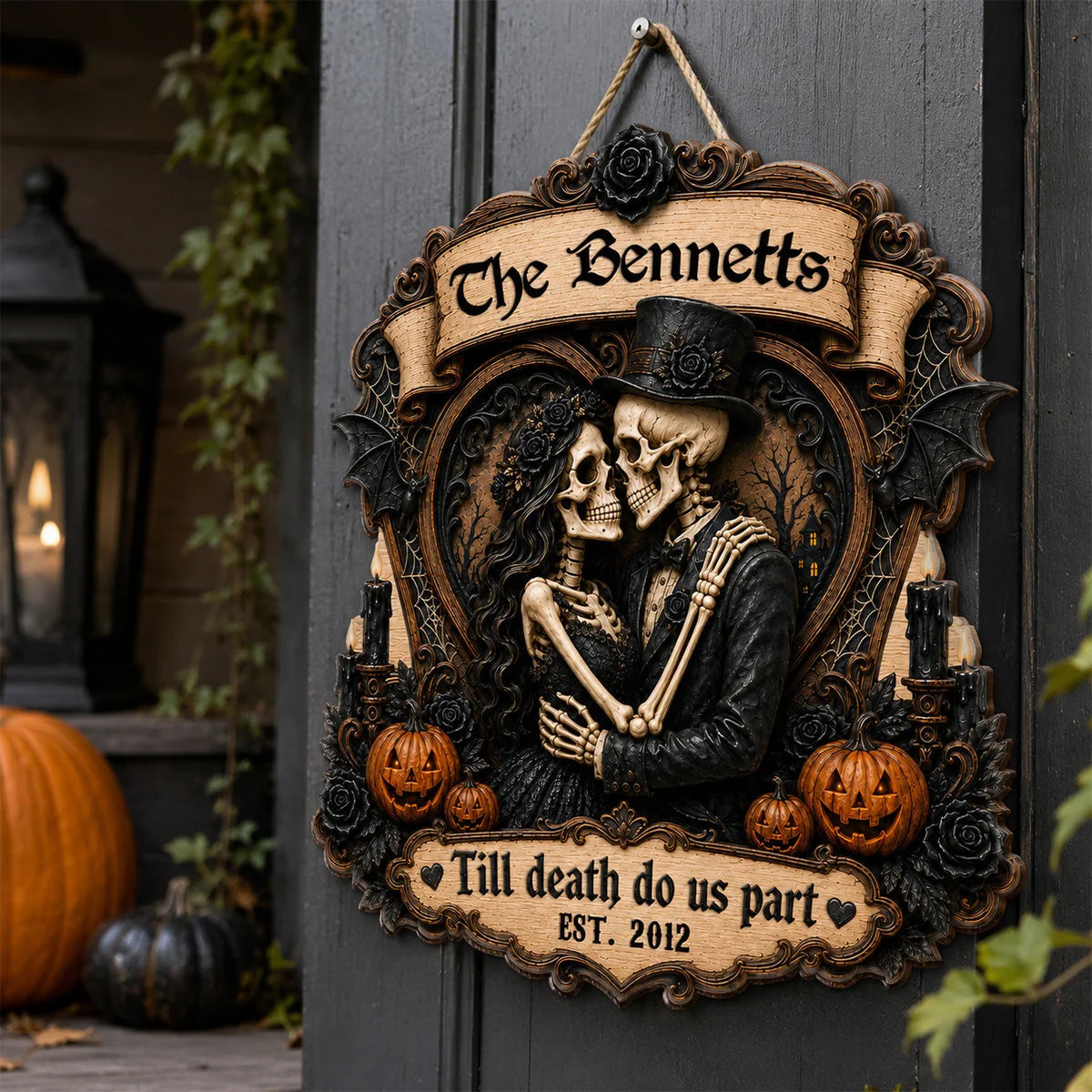 Till Death Do Us Part Skeleton Couple Personalized Wood Sign - Gothic Halloween Decor for Couples