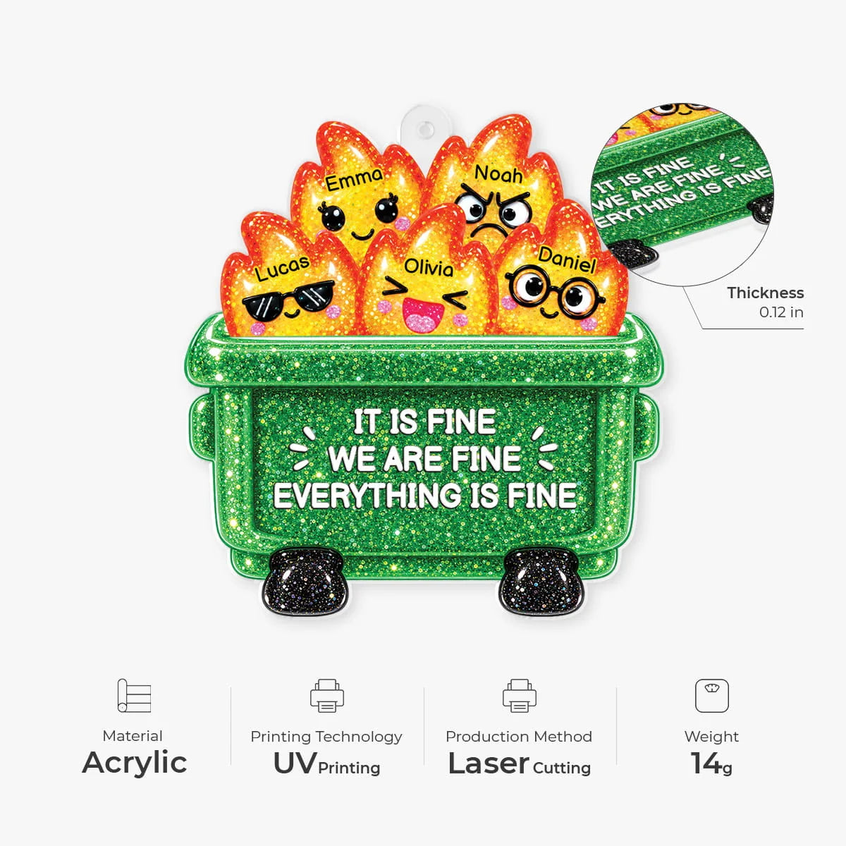 Everything Is Fine Dumpster Fire Personalized Acrylic Ornament - Custom Funny Gift for Coworkers & Besties