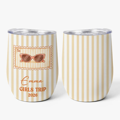 Girls Trip Personalized Wine Tumbler with Sunglasses - Best Friends Summer Gift