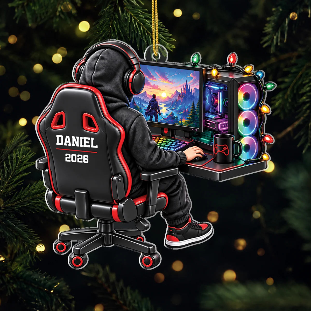 Gamer Setup Personalized Acrylic Ornament - Custom Christmas Tree Gift for Son & Boyfriend