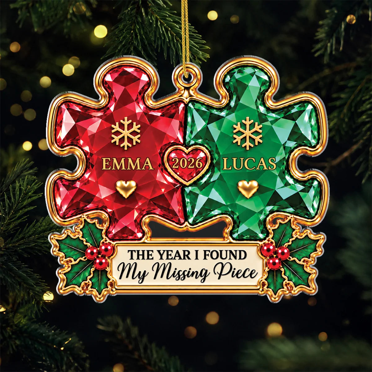 "The Year I Found My Missing Piece" Custom Couple Acrylic Ornament - Christmas Keepsake