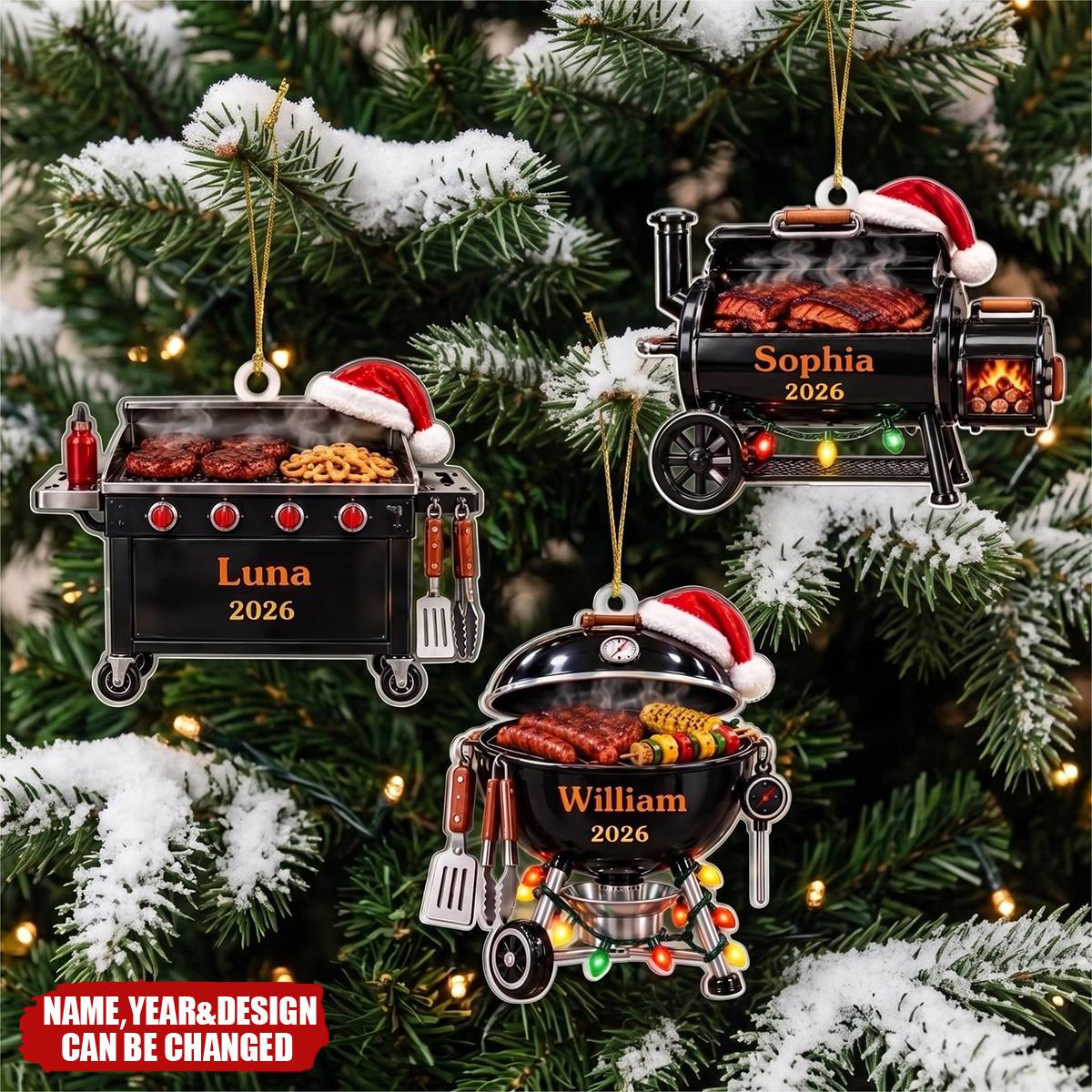 Grill Master Smoker Personalized Acrylic Ornament - Custom BBQ Christmas Keepsake Gift for Dad, Husband & Backyard Chef