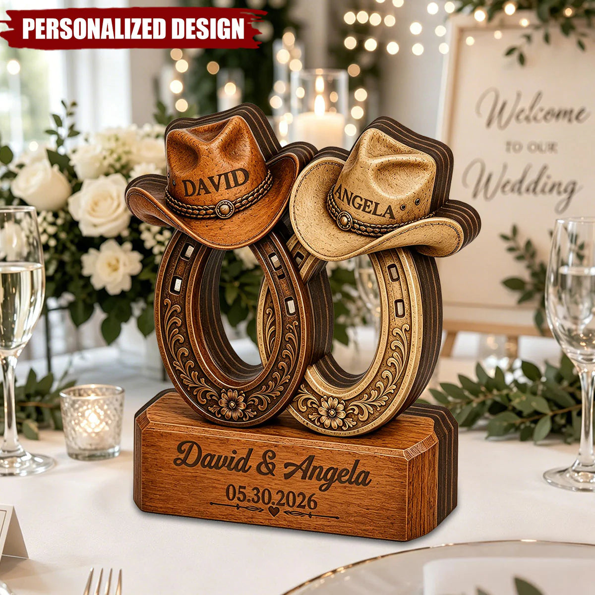 Custom Western Wedding Horseshoe for Couples with personalized design details for meaningful gifting