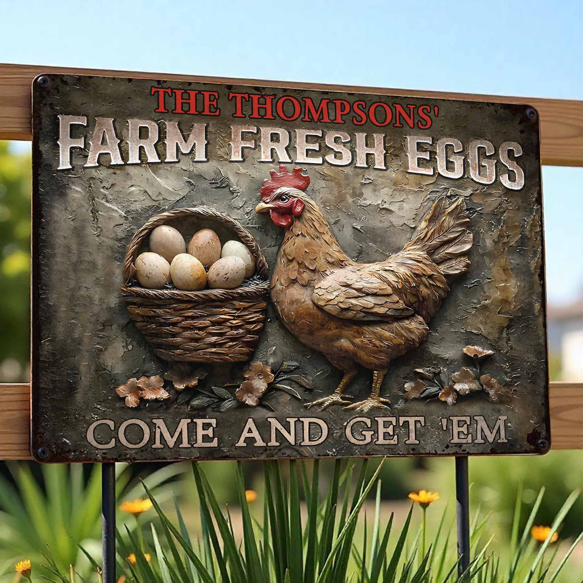 Personalized Farm Fresh Eggs Metal Sign personalization view for Family