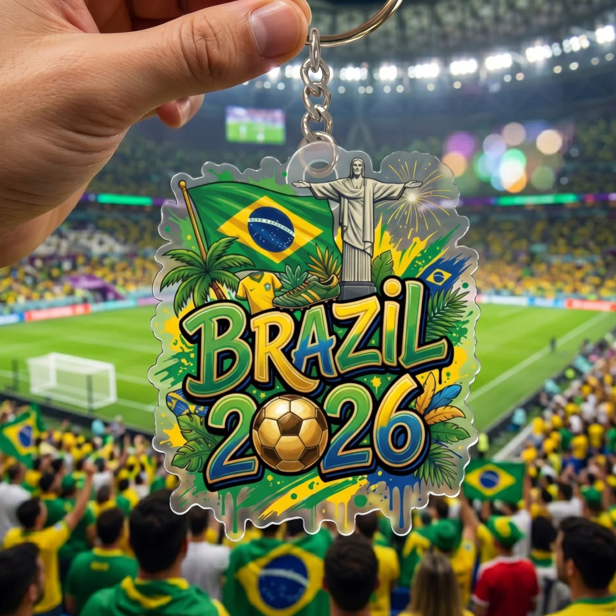 Keychain material and size view - Personalized 2026 Soccer Country Keychain