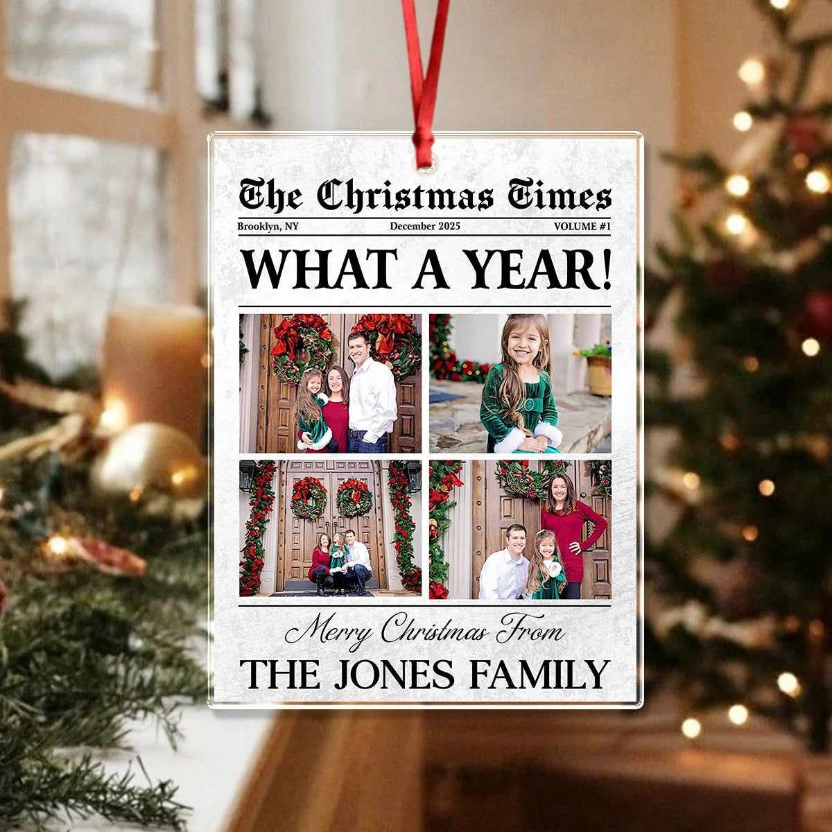 "What A Year!" Personalized Photo Acrylic Ornament - Custom Christmas Holiday Gift for Family