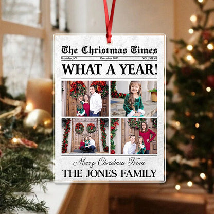 "What A Year!" Personalized Photo Acrylic Ornament - Custom Christmas Holiday Gift for Family