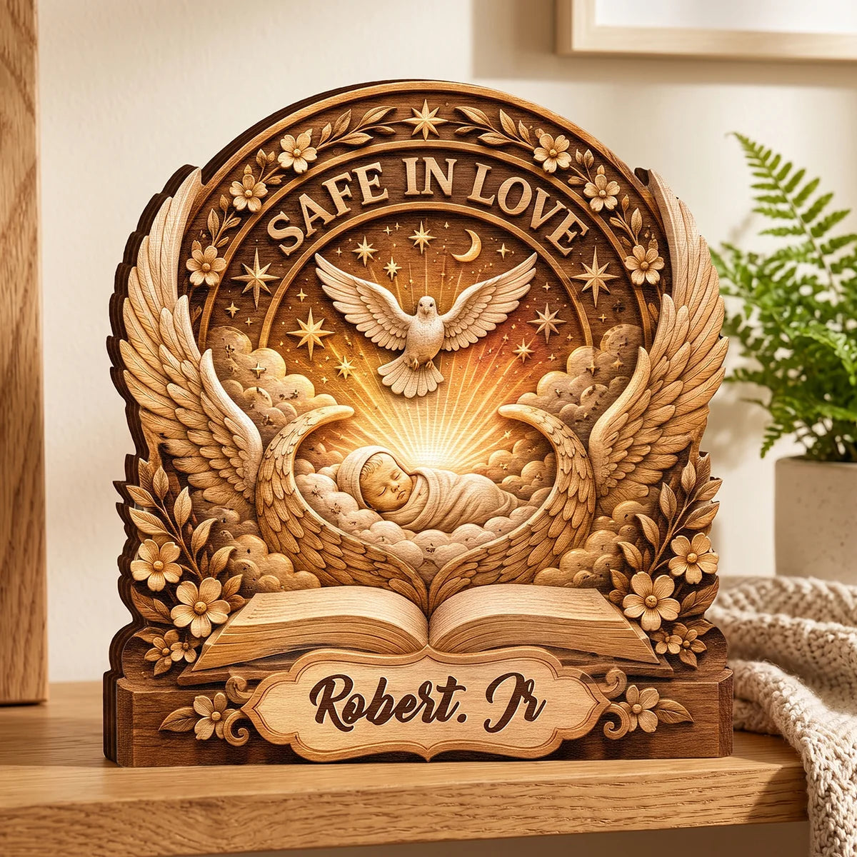 Safe In Love Personalized Baby Memorial Wooden Block - Custom Infant Loss Sympathy Keepsake for Parents