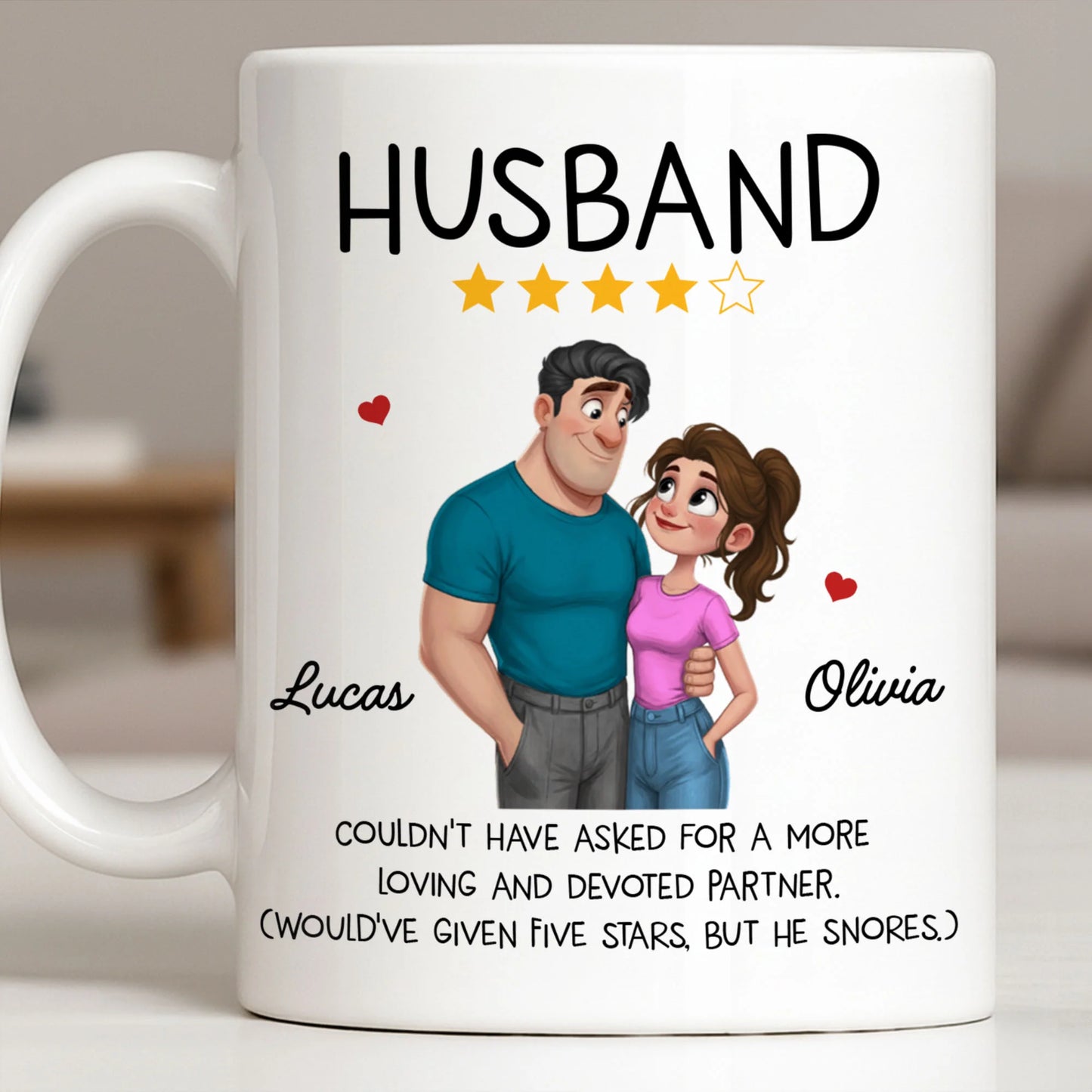 Funny personalized husband coffee mug with custom couple character art and star review quote image 10