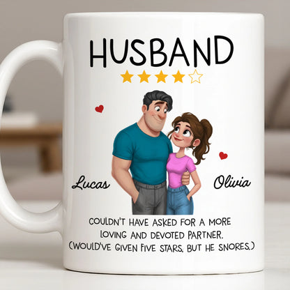 Funny personalized husband coffee mug with custom couple character art and star review quote image 10