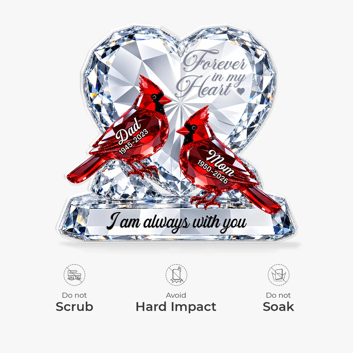 Forever In My Heart Custom Cardinal Acrylic Plaque - Personalized Memorial Gift for Loss of Mom and Dad