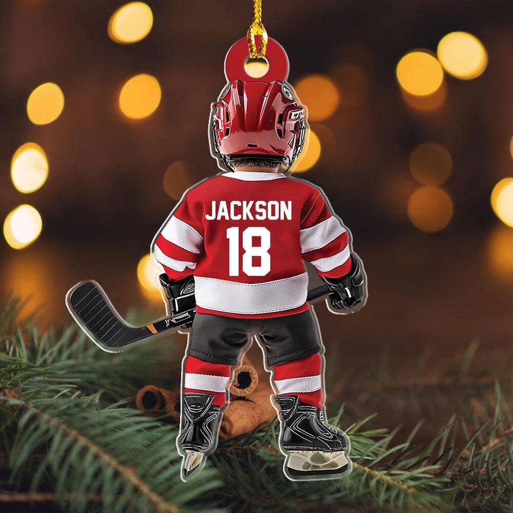 Custom Hockey Player Name Ornament personalization view for Kids/Babies