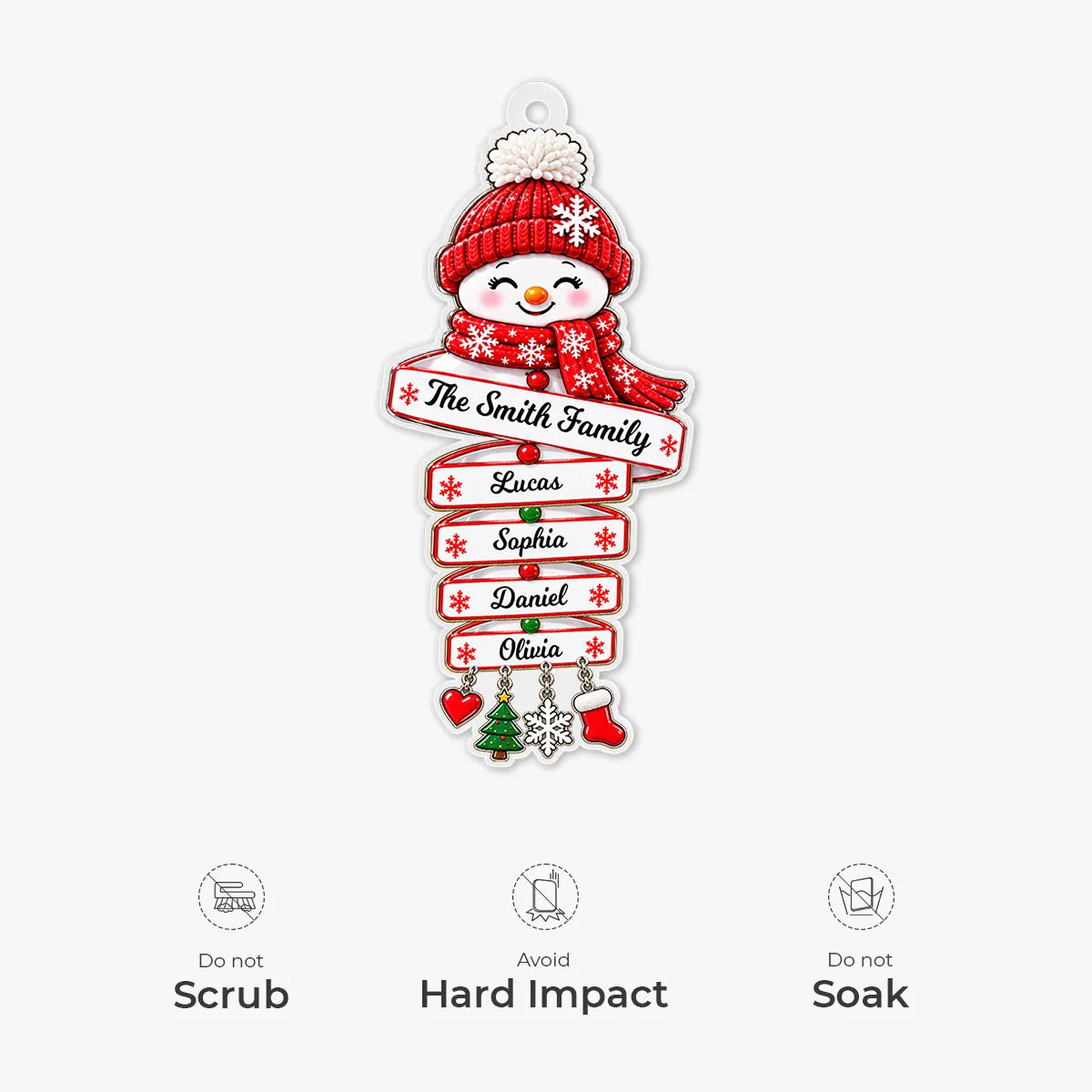 Custom Snowman Family Name Sign Acrylic Ornament - Personalized Christmas Tree Decor