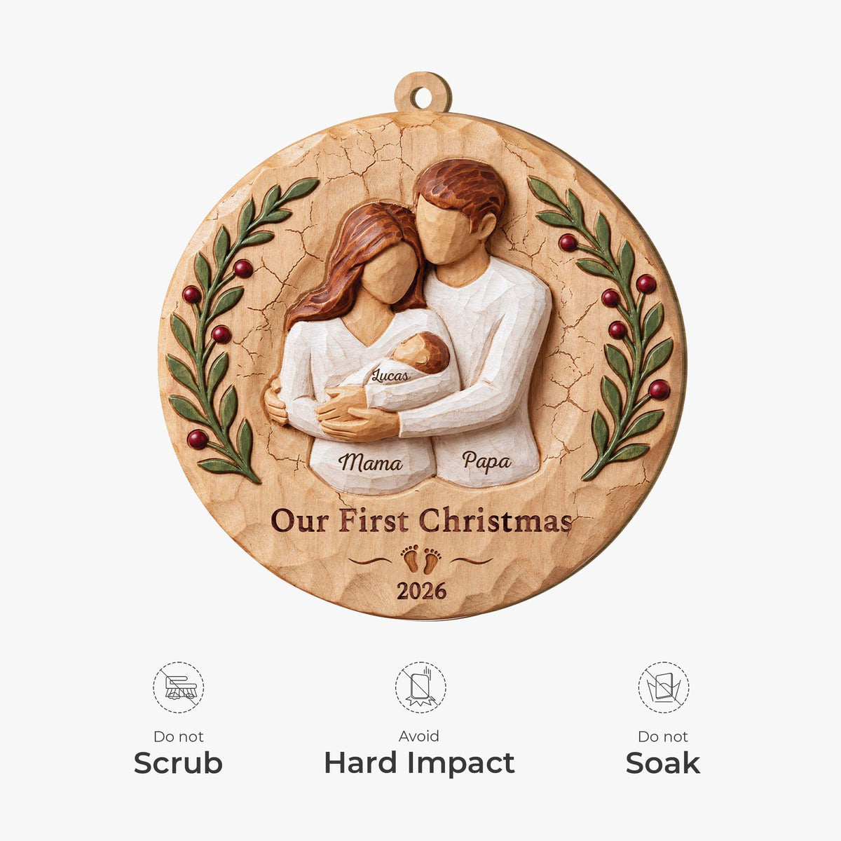 Our First Christmas Personalized Wooden Ornament - Custom Newborn Family Holiday Keepsake Gift for New Parents