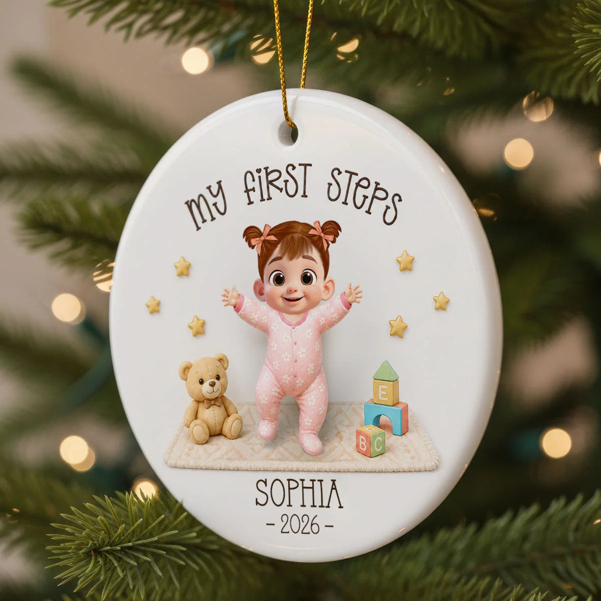 My First Steps Personalized Ceramic Ornament - Custom Baby Learned to Walk Christmas Keepsake