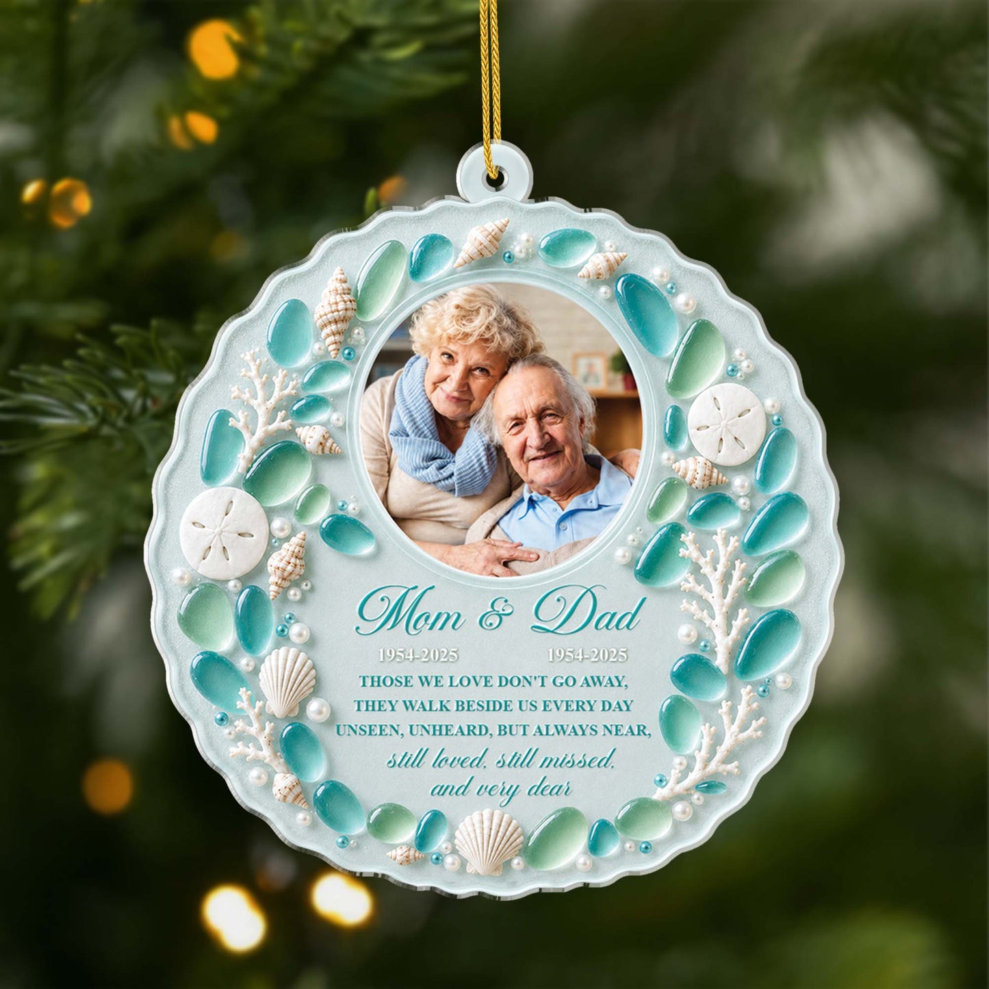 Those We Love Don't Go Away Sea Glass Acrylic Ornament - Personalized Memorial Photo Keepsake