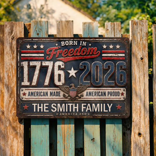 Custom Patriotic Metal Sign for Dad with personalized design details for meaningful gifting