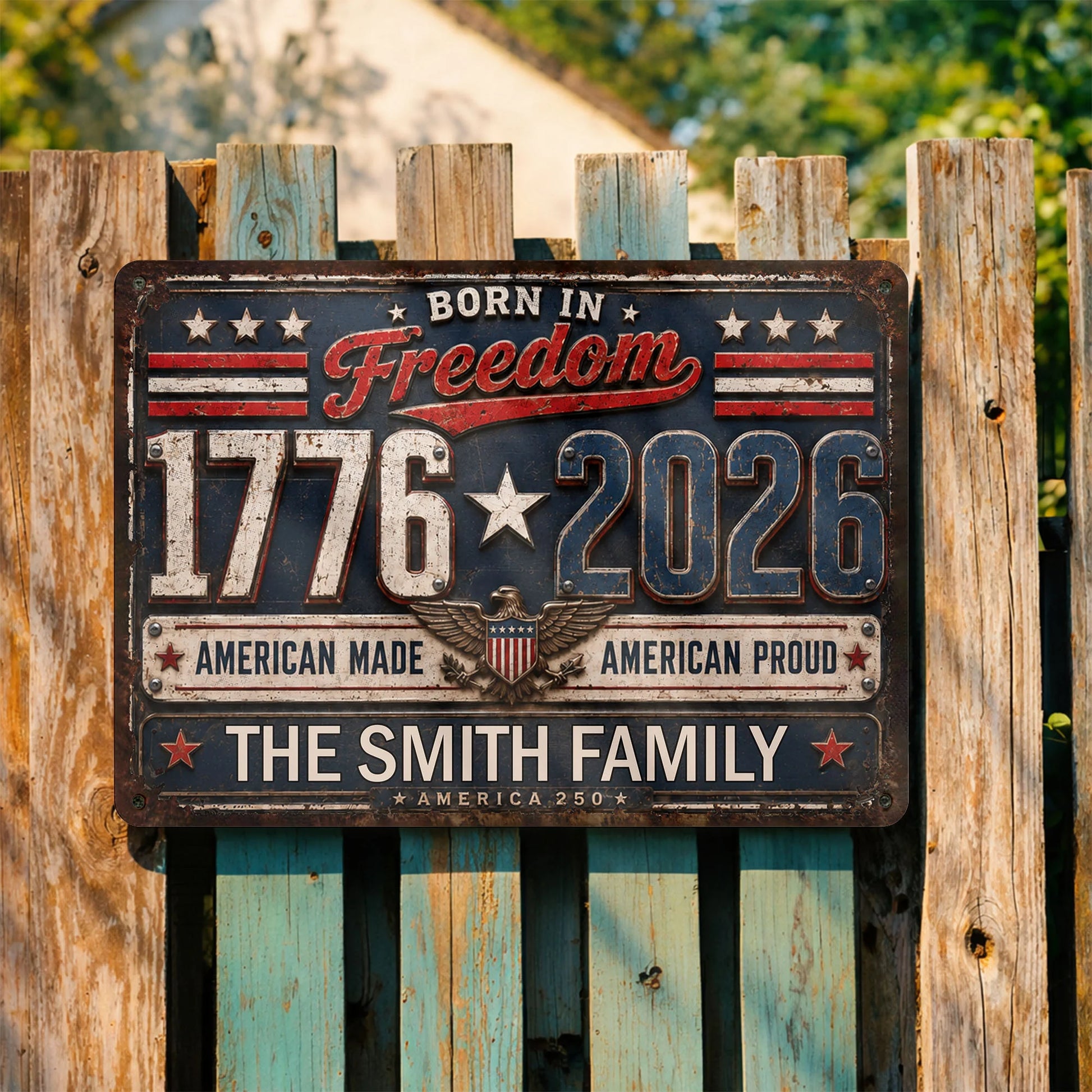 Custom Patriotic Metal Sign for Dad with personalized design details for meaningful gifting
