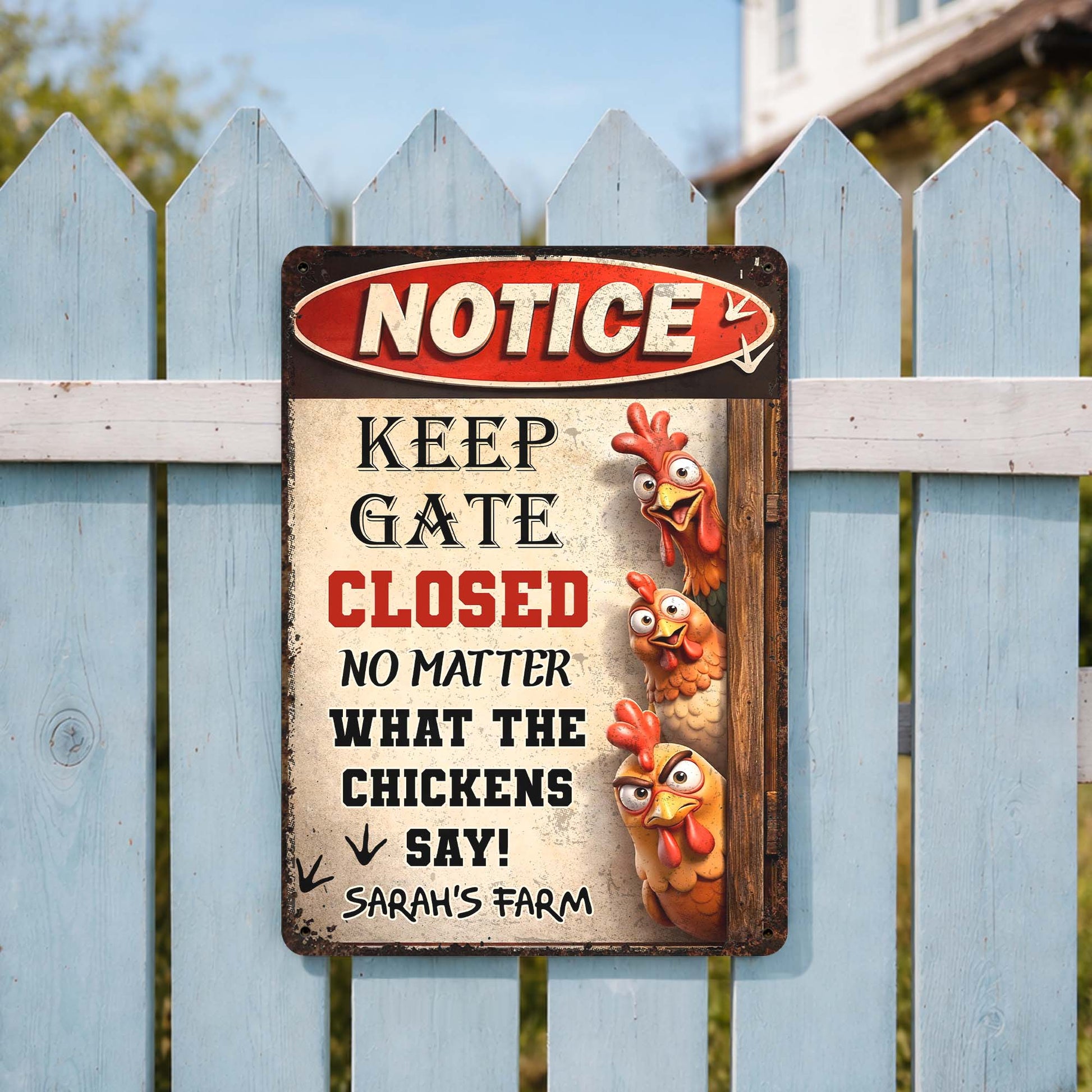 Metal Sign material and size view - Custom Chicken Coop Sign