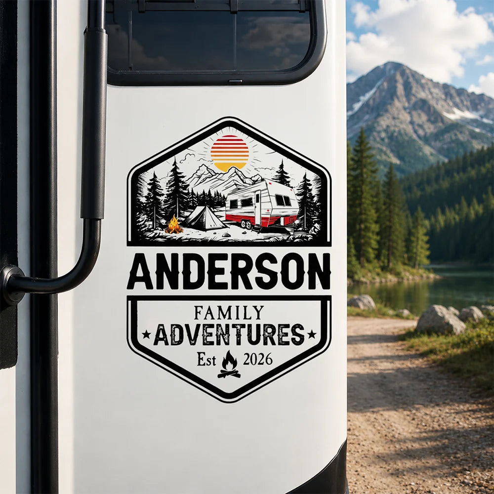 Happy Campers Personalized RV Decal Sticker - Custom Family Camper Graphic for Travel Trailer