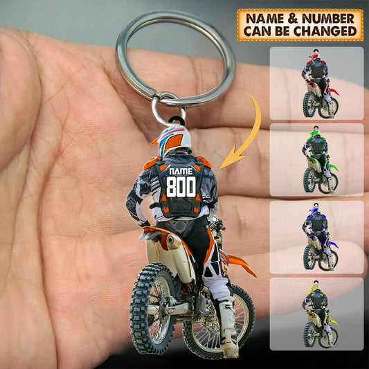 Personalized Dirt Bike Motocross Acrylic Keychain - Custom Name & Number Gift for Rider