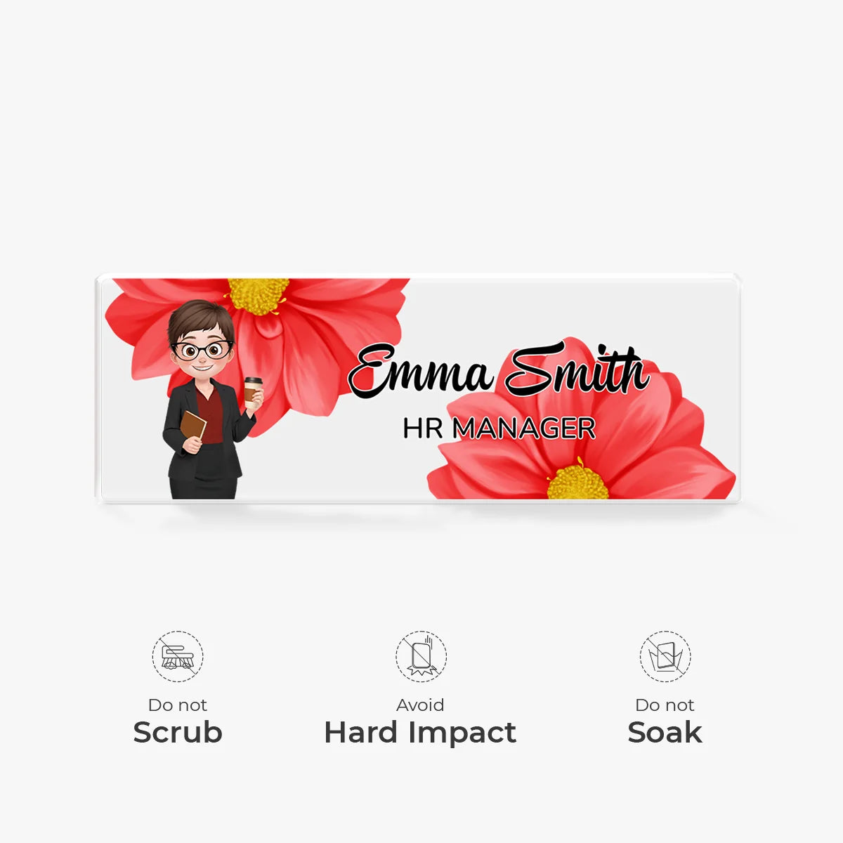 Floral Office Name Acrylic Plaque - Personalized Desk Plate Gift for Coworker & Boss