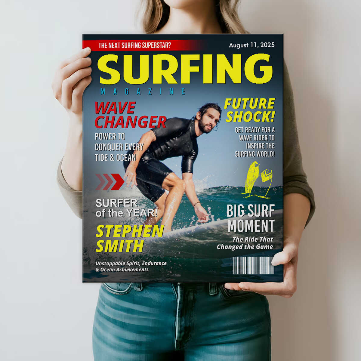 Canvas / Poster material and size view - Personalized Surfing Magazine Cover Canvas